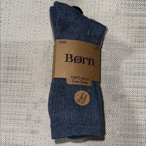 BORN Men’s Marled Blue Tan Ivory Super Soft  Cushion Crew Organic Cotton Socks